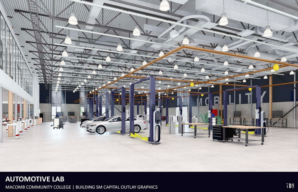 Rendering of the auto lab in the Mobility and Sustainability Center
